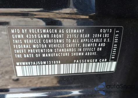 2013 Volkswagen Gti Wolfsburg Edition z USA, uszkodzony, nr VIN WVWHV7AJ5DW131898